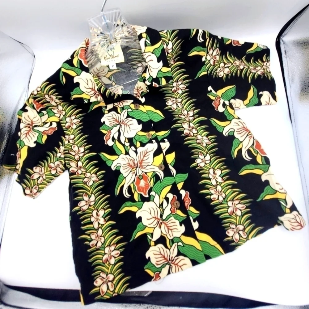 Pau Hana Hawaii Black Floral Matching Shirt And Short Hawaiian Outfit Size M